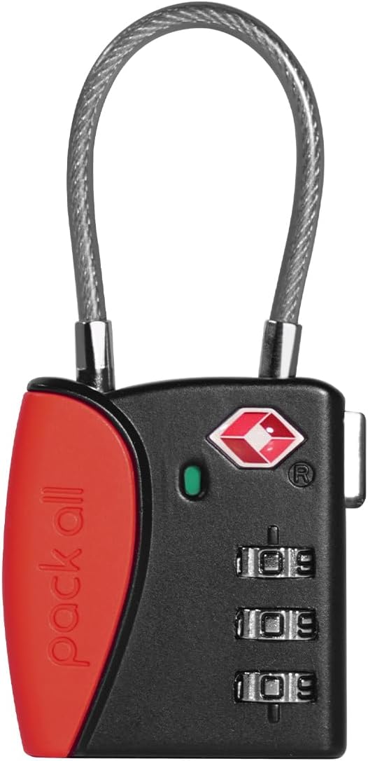 pack all TSA Approved Cable Luggage Locks, 3 Digit Combination Padlocks, Travel Lock for Suitcases & Bag, Alloy Body, Travel Accessories (1 Pack)（Red）