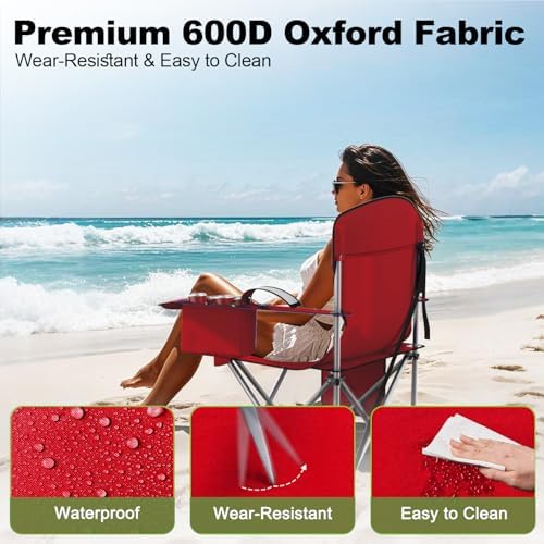 Folding Portable Camping Chair with Cooler, Cup Holder & Storage Pocket