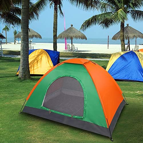 2-Person Camping Tent, Waterproof Oxford Fabric with Dual-Door Design, Lightweight & Easy Setup Backpacking Tent, Portable for Hiking, Outdoor Adventures (Orange & Green)