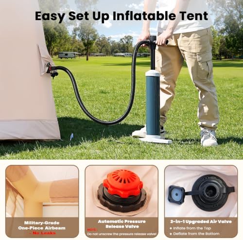 Inflatable Tents for Camping, Large Blow Up Tent with Hand Pump, Easy Setup InflatableTent 4 Season Tent, Waterproof Oxford Air Glamping Tents for Camping Adult 4/6/8/10/12 Person