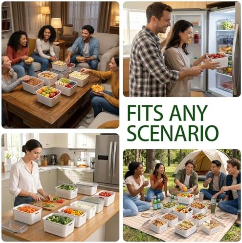 5 Pack Fruit Storage Containers for Fridge with Removable Colanders，5 in 1 Produce Storage Containers with Lids, Leakproof Fridge Organizer Bins for Salad Berry Lettuce Vegetables Meat Keeper Fresh