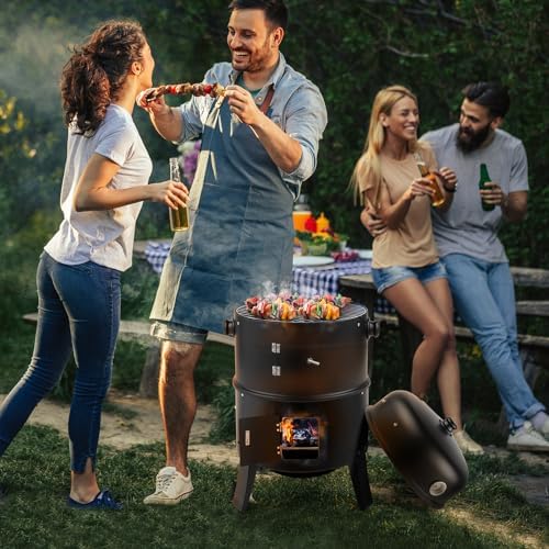 Outvita Vertical 17 Inch Charcoal BBQ Smoker, 3-in-1 Portable Grill Cooker