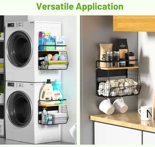 2 Set Magnetic Shelf for Refrigerator with Wood Lid, Fruit Potato & Onion Storage Bins, Pantry Organizers & Storage, Large Container Magnetic Spice Rack for Refrigerator, Kitchen Counter, Cabinet