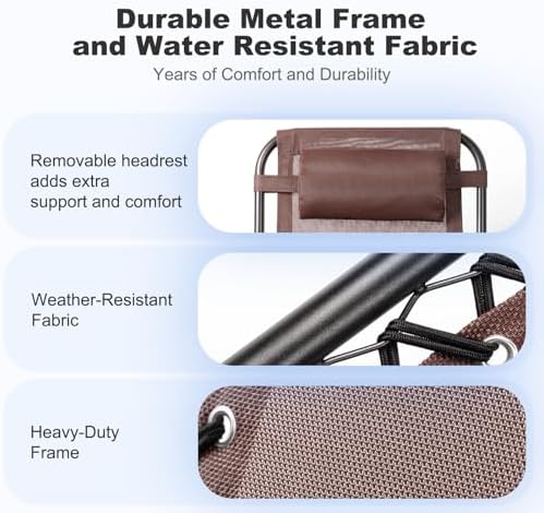 Nazhura Set of 2 Relaxing Recliners Patio Chairs Adjustable Steel Mesh Zero Gravity Lounge Chair Beach Chairs with Pillow and Cup Holder Khaki (Brown)