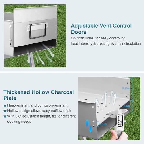 IRONWALLS 32" Portable Charcoal Grill Outdoor Cooking with Storage Shelf