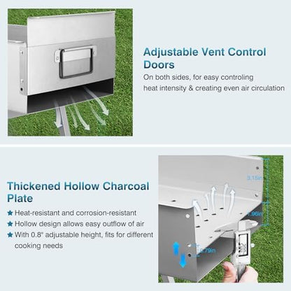 IRONWALLS 32" Portable Charcoal Grill Outdoor Cooking with Storage Shelf