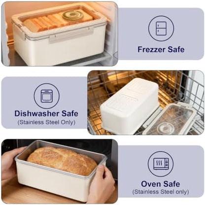 QCQHDU Bread Box, Stainless Steel Corner Bread Box Container, Beige, 2 Pack
