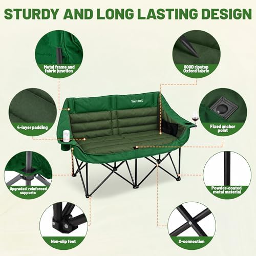 Youtanic Oversized Double Camping Chair, Folding Loveseat Camping Couch