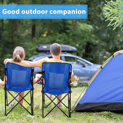 Shellwei 2 PCS Folding Camping Chair with Cupholder and Carry Bag Regular Size Colorful Breathable Portable Lightweight Lawn Chair with Side Pocket for Fishing Hiking Beach Outdoor Activity