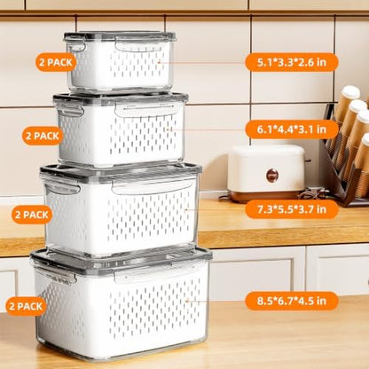 JOYZAN Fruit Storage Containers for Fridge with Airtight Lids 8 Pack