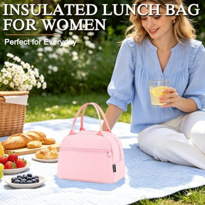 FlowFly Lunch Bag Tote Bag Lunch Organizer Lunch Holder Insulated Lunch Cooler Bag for Women/Men,Pink, LB002-PK07