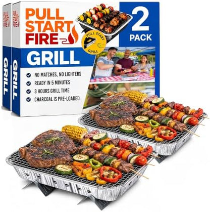 Pull Start Fire Grill, Natural Hardwood Charcoal, Portable 3hr Burn, 2 Pack