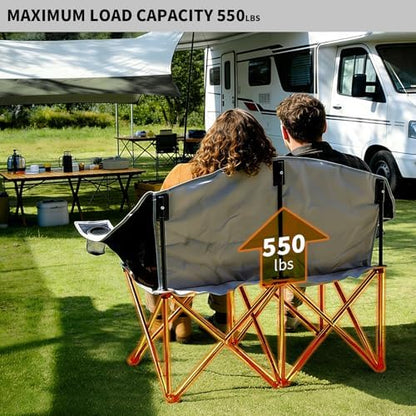 Double Camping Chairs, Heavy Duty Outdoor Camping Chair 2 Person Folding Loveseat Chair with Cup Holders for Outdoor Camping Sports Fishing for Adults