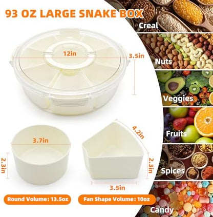 Round Divided Serving Tray with Lid and Handle, 9 Compartments Snackle Box Container for Party, Large Serving Platter Storage Organizer for Picnic, Travel, Camping Essentials
