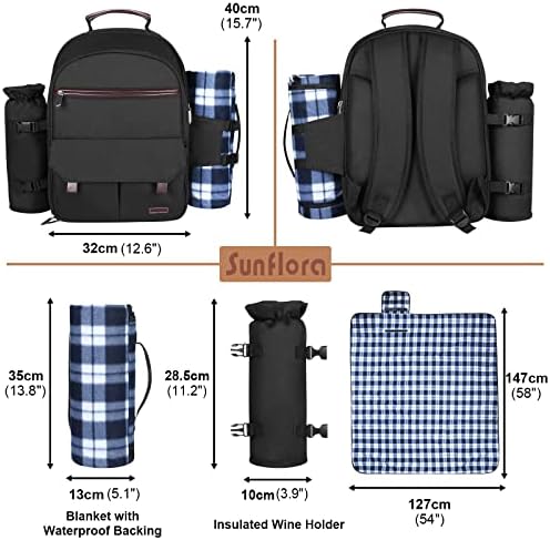 Sunflora Picnic Backpack for 2 Person, Picnic Basket Set (Black)