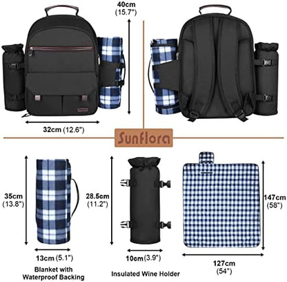 Sunflora Picnic Backpack for 2 Person, Picnic Basket Set (Black)