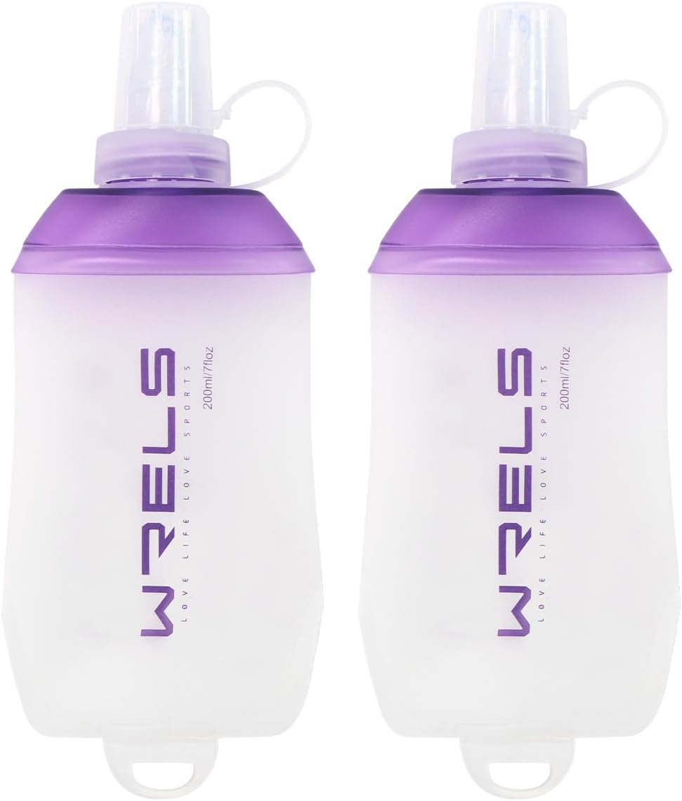 200ml/350ml/500ml Collapsible Soft Flask,BPA Free Folding Soft Water Bottle with Hanging Ring,Lightweight TPU Hydration Flask for Running Marathon Cycling Hiking(200ml-2 Packs)