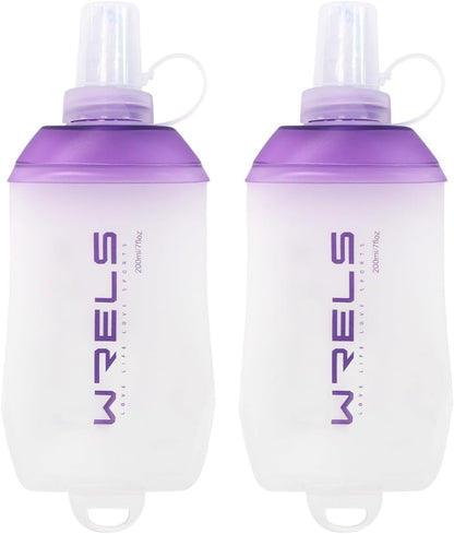 200ml/350ml/500ml Collapsible Soft Flask,BPA Free Folding Soft Water Bottle with Hanging Ring,Lightweight TPU Hydration Flask for Running Marathon Cycling Hiking(200ml-2 Packs)