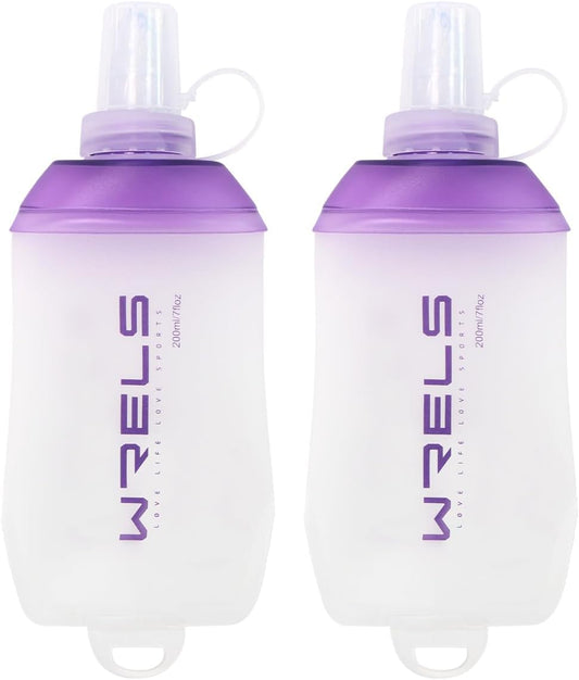 200ml/350ml/500ml Collapsible Soft Flask,BPA Free Folding Soft Water Bottle with Hanging Ring,Lightweight TPU Hydration Flask for Running Marathon Cycling Hiking(200ml-2 Packs)