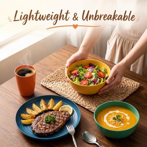 Wheat Straw Dinnerware Sets for 8, 32Piece Dishes Set for 8- Multi