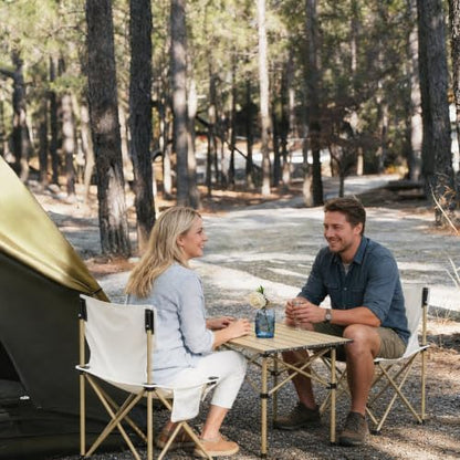 Camping Table with 2 Chairs, Portable Folding Picnic Table Set-Beige