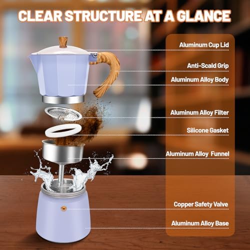 3 Cup Aluminum Espresso Stovetop Moka Pot Express Coffee Maker Percolator Italian Classic Mocha Coffee Machine for Italian and Cuban Cafe Brewing for Home & Camping 150ml 5oz