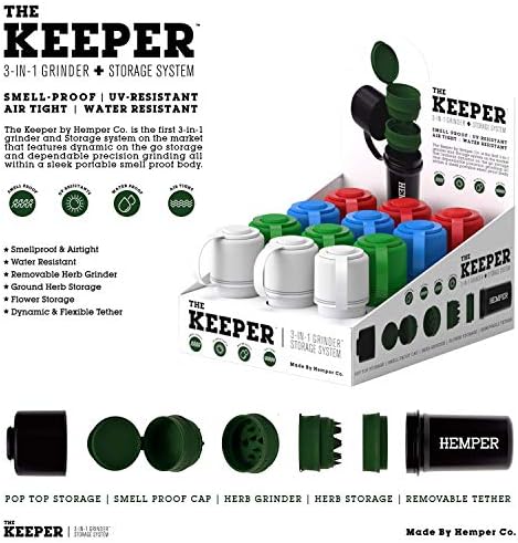 Hemper Keeper 3-in-1 Grinder & Storage Container – Compact Organizer with Removable Grinder, Dual Compartments for Raw & Ground Materials, Travel-Friendly with Clip Attachment - (Black)
