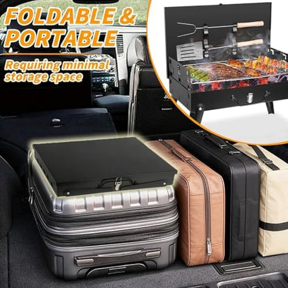 Mini Portable Charcoal Grill, Foldable Camping Mini Grill for Outdoor Cooking, Compact Design Barbecue Accessories with Barbecue Tools, Perfect for Beach, Backyard, Picnics