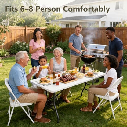 6FT Folding Table 6 Pack, Heavy Duty Fold in Half Plastic Tables with Carry Handle, Portable Indoor Outdoor Utility Table for Party, Picnic, Camping, Banquet, Wedding, RV Travel