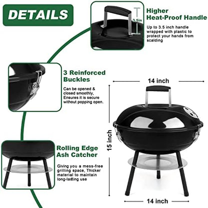 14 inch Charcoal Grill, Joyfair Small Portable Camping BBQ Kettle Grill