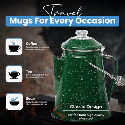 Toughty 12 Cup Enamel Coffee Percolator, Camping Stovetop Coffee Pot, Green