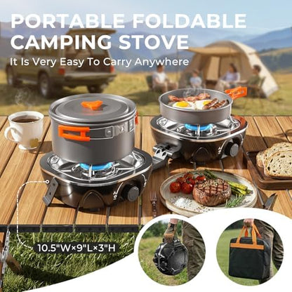 20000 BTU Propane Camping Stove with Cookware Set & Carry Bag Black