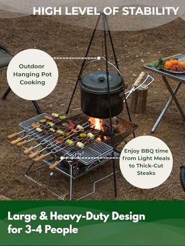 CAMPINGMOON Portable Fire Pit Grill Large 20 Inch Stainless Steel MT-3