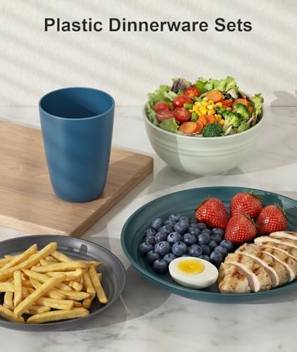 Quatish 32 Pcs Plates and Bowls Sets, Plastic Dinnerware Sets for 8, Green