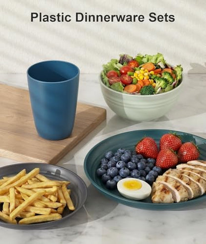 Quatish 32 Pcs Plates and Bowls Sets, Plastic Dinnerware Sets for 8, Green