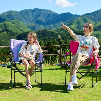 EVER ADVANCED Camping Directors' Chair with Side Table, Portable Folding with Compact Size, Heavy Duty Lawn Chair with Pocket for Camping, Lawn, Sports and Fishing, 400lbs, Pink