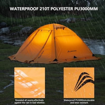 BISINNA 4 Season Tent for Backpacking Winter Tents 2 Person Lightweight Cold Weather Tents Waterproof Double Layer All Season Tent Aluminum Alloy Poles Easy Set Up for Camping, Hiking, Outdoor