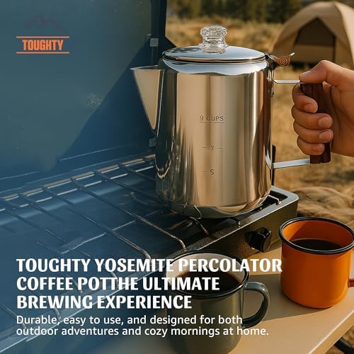 Toughty Yosemite Stovetop Coffee Percolator, 9 Cup, Silver