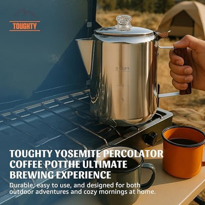 Toughty Yosemite Stovetop Coffee Percolator, 9 Cup, Silver