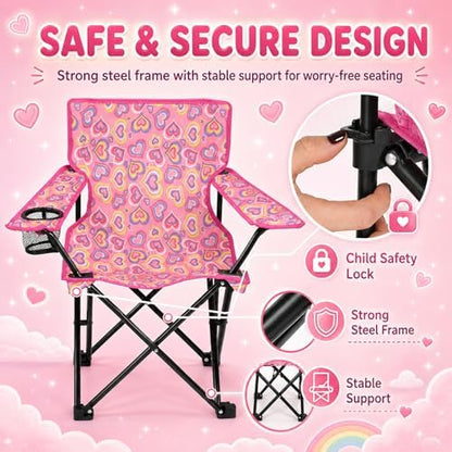 Emily Rose Sea Playful Hearts Kids Folding Camp Chair – Ages 2-7 with Safety Lock