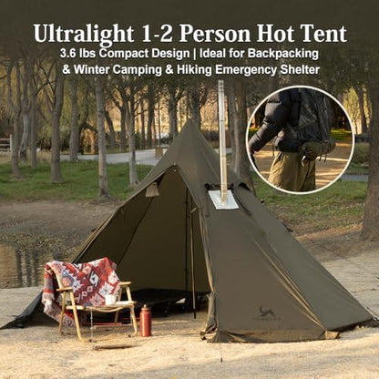 MC TOMOUNT 3.6lb Ultralight Hot Tent, Tipi Backpacking Tent for Camping
