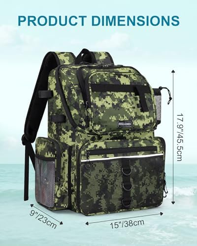 HXLGMD Fishing Backpack with Rod Holders, 43L Large Water Resistant Tackle Bag Storage Gear and Equipment with Cooler for Men Fishing, Camping, Hiking, Green