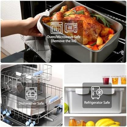 8 PCS Large Stainless Steel Food Storage Containers with Lid and Handle