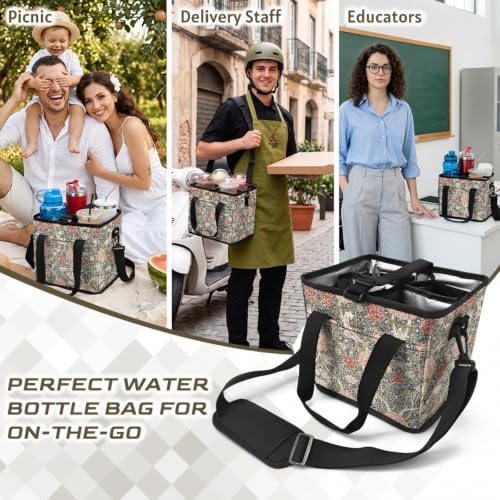 Insulated Drink Carrier Bag with Handle,William Morris Style Print