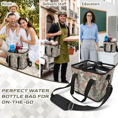 Insulated Drink Carrier Bag with Handle,William Morris Style Print