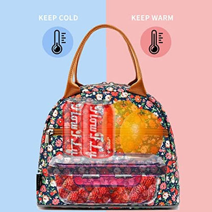 FlowFly Insulated Lunch Cooler Bag - Tote Bag Organizer for Women/Men, Floral#Red