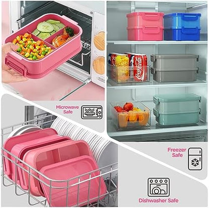 DaCool Adults Bento Box Lunch Box - Stackable All-in-One Leakproof Bento Lunch Box for Adults Women Girls 74 OZ Large Lunch Containers with Fork Spoon Sauce Boxes for Work School Dining Out, Pink