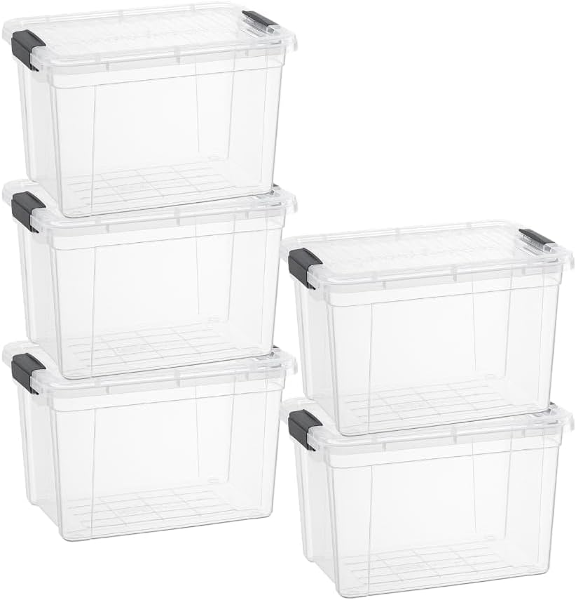 Superio 2.5 Quart Clear Plastic Storage Boxes with Lids, Stackable Organizer Containers, BPA-Free Storage Bins for Home, Office, School & Dorm, 5 Pack