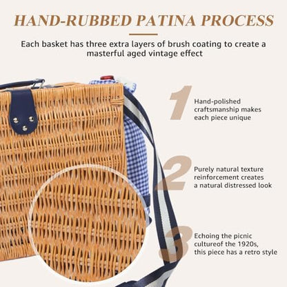 Picnic Basket for 2 with Blanket and Wine Pouch for Couples