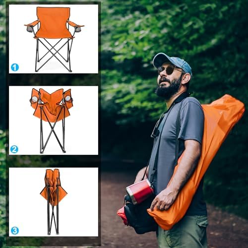 HaSteeL Camping Chair for Adults, Folding Beach Chair Set of 2, Large Foldable Portable Chair for Outdoors Fishing, Hiking, Sporting, Travel, Picnic, Lawn, Hold 275lbs & A Storage Bags (Orange)